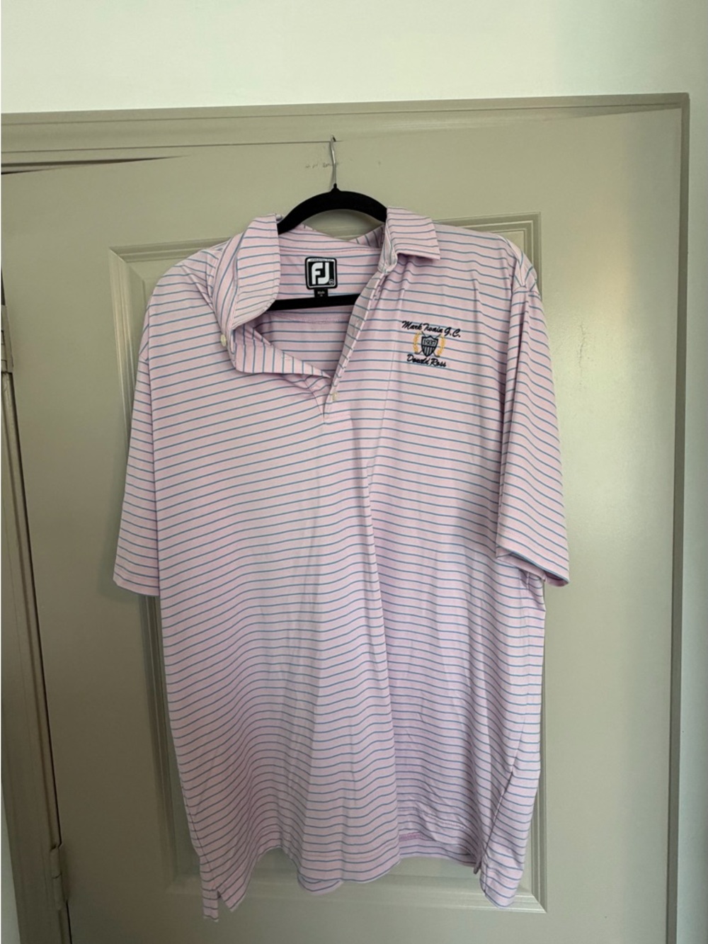 FootJoy Light Pink Polo with Thin Blue Stripes Golf